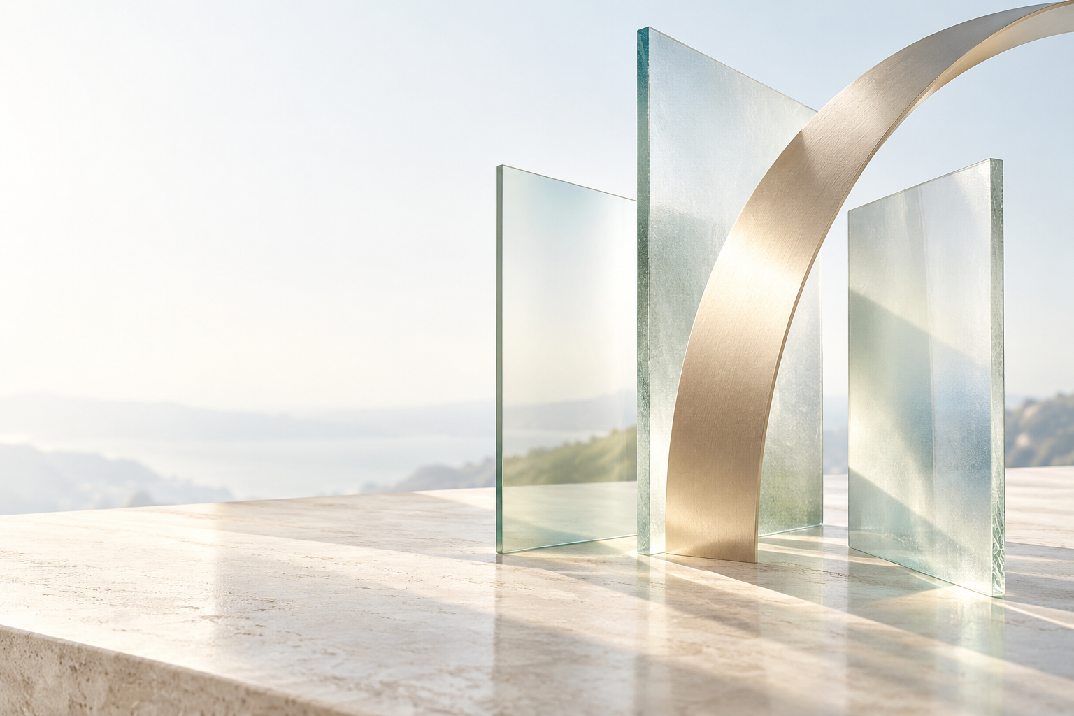 Translucent architectural forms in soft daylight, revealing intersecting perspectives